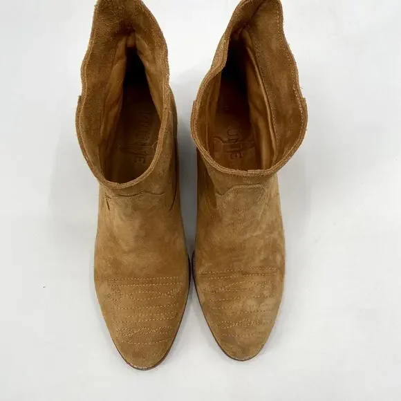 Prune Tan Suede Cowboy Booties